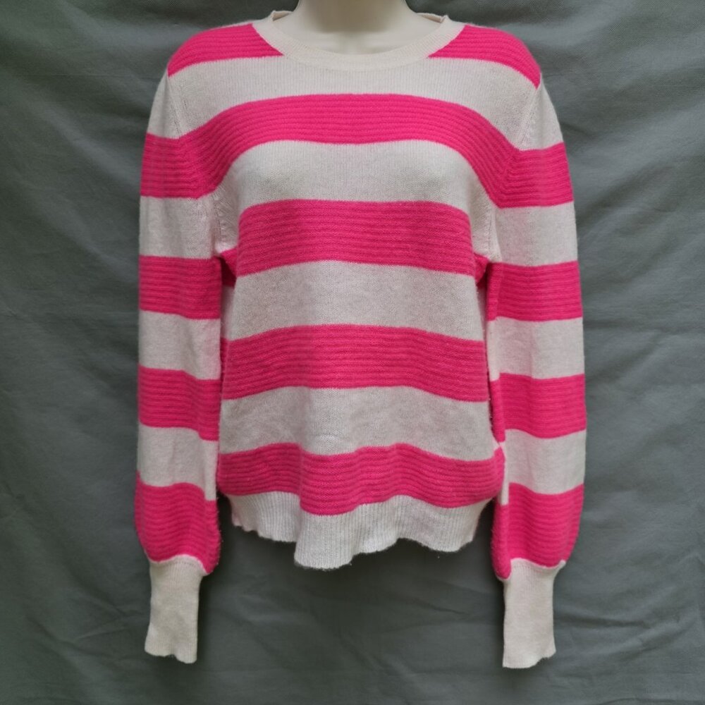 Brodie Cashmere Crewneck Stripe Sweater - Pink & Cream
